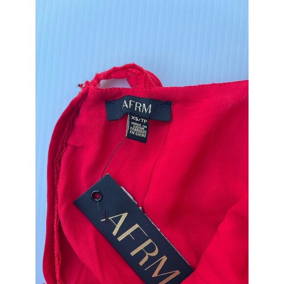 AFRM Women’s Ingrid Red Lace Ruffle Midi Dress Plunge V-Neck Size XS - Picture 6 of 16